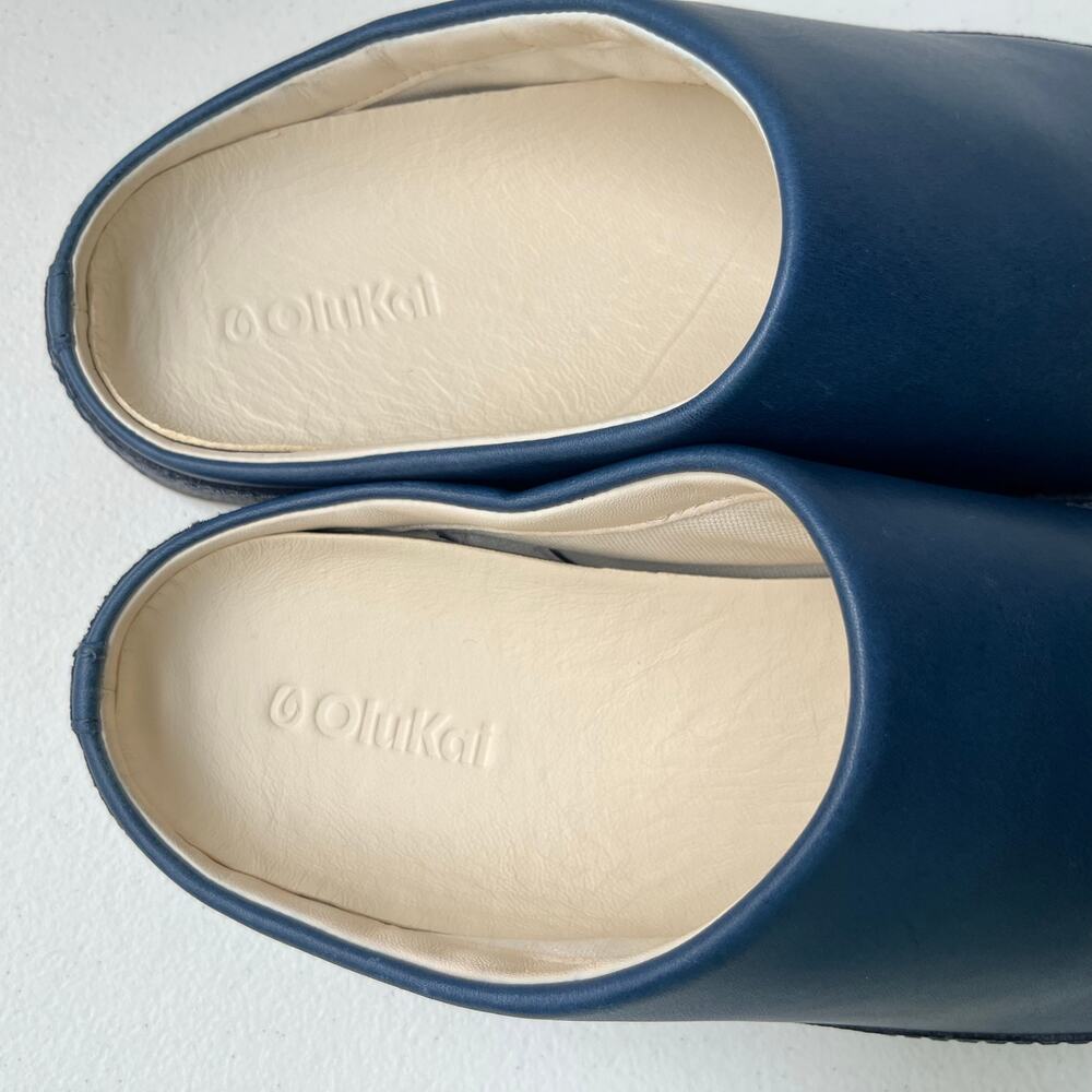 Olukai Hamani Leather Mules Men's Size 9 Blue Slip-On Comfort Minimalist NEW - Picture 9 of 13